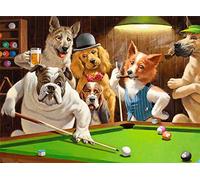 FDGJWE Puzzles de 1000 pièces pour adultes en bois pour animaux de compagnie jouant au billard, décoration d'intérieur, puzzle chien (75,9 x 50,9 cm)