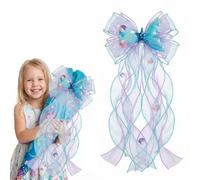 FDHBDF Nœud sirène pour sac d'école, 60 cm, nœud bleu avec perles de coquillage et étoile de mer, décoration océan pour sac à sucre, accessoire de rentrée scolaire, décoration de fête pour enfants
