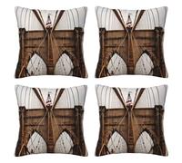 FDHFEJUAD Lot de 4 housses de coussin carrées avec photo du pont de Brooklyn - Pour 4 saisons