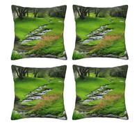 FDHFEJUAD Lot de 4 housses de coussin motif herbe printanière - 4 housses de coussin carrées - Coussin de chaise - Taie d'oreiller décorative