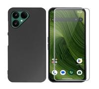 FDHYFGDY Coque pour Fairphone 6+/6 Coque de Protection en Silicone +1x Film de Protection,Case Arrière Mate, Toucher Doux, Anti-Rayures, Anti-Traces de Doigts (Noir)