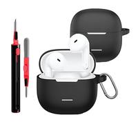 FDHYFGDY Coque pour Redmi Buds 8 Active,Coque de Protection en Silicone Compatible avec Redmi Buds 8 Active, Antichoc, Ultra-Mince, Protection Intégrale avec Tige de Nettoyage et Mousqueton - Noir