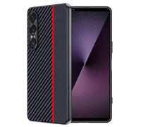 FDHYFGDY Coque pour Sony Xperia 1 VII Coque de Protection, Étanche et Résistante aux Chocs, Rugged Armor Case, Fibre de Carbone Case -Rouge Noir