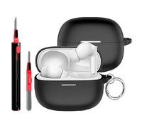 FDHYFGDY Coque pour Xiaomi Redmi Buds 8 Pro, Coque de Protection en Silicone Compatible avec Redmi Buds 8 Pro, Antichoc, Ultra-Mince, Protection Intégrale avec Tige de Nettoyage et Mousqueton - Noir