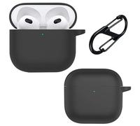 FDHYFGDY Coque Silicone Compatible avec AirPods 4 2024 avec Mousqueton, Coque Fine et Douce, résistante aux Chocs, Coque de Protection pour AirPods 4ème génération 2024-Noir