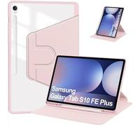 FDHYFGDY Couvercle Rotatif Coque pour Samsumg Galaxy Tab S10 Fe Plus / S10 Fe + 13,1 Pouces avec Porte-Stylo S, Support de Protection Rotatif à 360 degrés Arrière Transparent (Rose)