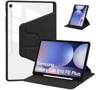 FDHYFGDY Couvercle Rotatif Coque pour Samsumg Galaxy Tab S10 Fe Plus / S10 Fe + 13,1 Pouces avec Porte-Stylo S, Support de Protection Rotatif à 360 degrés Arrière Transparent (Noir)