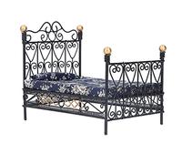 Fdit 1:12 Mini Maison de Poupée Lit Double Modèle de Princesse Exquis pour Améliorer Les Capacités Pratiques et la Décoration pour Maison de Poupée Matériau en Tissu de Fer écologique