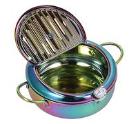 Fdit 3,2 L en Acier Inoxydable Fryer avec Thermomètre, Poêle à Frire de Style Japonais avec Couvercle Filtrant et Poignée Cool, Accessoire de Cuisine pour la Cuisine à Domicile (BLUE)