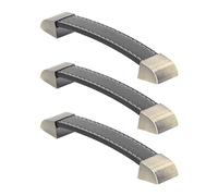 Fdit 3 Pièces Poignée de Porte de Garde-robe en Cuir Poignée de Tiroir Antique de Boîte à Vin de Bagage avec Alliage de Zinc et Cuir de qualité Supérieure pour Armoires (BLACK)