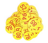 Fdit 50 Pièces Marqueur de Ruche Marqueur de Numéro Numéro de Numéro Perforé Marque de Ruche avec Trou Accessoire D'élevage Rouge + Jaune pour L'élevage d'animaux Apicoles