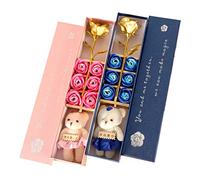 Fdit 6 Fleurs de Savon Parfumées à la Rose, Feuille D'or, Ours en Forme de Fleur, Coffret Cadeau, Ours Décoratif avec Décor de Salle de Bain pour la Saint-Valentin, L'anniversaire de la (2)