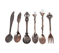 Fdit 6/Kit de Couverts Vintage Cuillère à Dessert Café Cuillère à Thé Glace Fruits Fourchette Royal Métal Mini Sculpté Harnais Mignon pour Cuisine Salle à Manger Bar des Collations Antik
