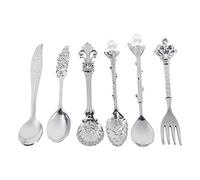 Fdit 6/Kit de Couverts Vintage Cuillère à Dessert Café Cuillère à Thé Glace Fruits Fourchette Royal Métal Mini Sculpté Harnais Mignon pour Cuisine Salle à Manger Bar des Collations Antik