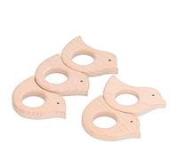 Fdit Anneau de Dentition en Bois pour bébé, 5 Pièces, Jouets de Dentition en Forme D'oiseau pour Soulager la Douleur des Bébés, avec un Matériau Naturel Poli, Sûr et Non Toxique,