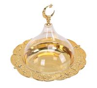 Fdit Assiette à Fruits Vintage Dorée avec Couvercle en Forme de Dôme en Acrylique, Plateau à Dessert en Acier Inoxydable de 8,07 Pouces avec Base en Métal, Assiette de Service en