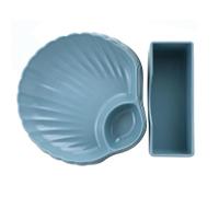Fdit Assiettes à Dîner en Forme de Coquille, Ensemble de 8 Assiettes à Apéritif en Plastique de Style Japonais avec Séparateur de Collation, Réutilisables de qualité (8 pièces bleu avec plateau)