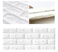 Fdit Autocollants Muraux en Brique 3D Auto-adhésifs Imperméables pour Décoration D'intérieur dans la Chambre et la Cuisine, Panneaux en Fausse Mousse 70x77cm (WHITE)