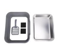 Fdit Bac à Litière pour Chat à Entrée Supérieure en Acier Inoxydable, Bac à Litière à Côtés Hauts avec Couvercle et Pelle, Grande Toilette Résistante aux Odeurs pour Grands Chats, (Gris foncé)