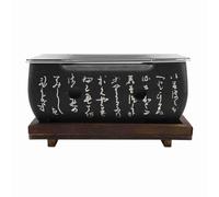 Fdit Barbecue Japonais, Poêle à Charbon Rectangulaire avec Filet à Griller en Acier Inoxydable et Plateau en Bois Massif pour la Cuisine à Domicile