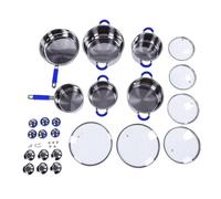 Fdit Batterie de Cuisine en Acier Inoxydable, Casseroles de 16 à 24 Cm avec Couvercles en Verre à Base épaisse à 3 Couches Universels pour Cuisinière à Gaz électrique en Céramique (BLUE)