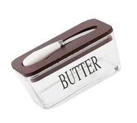 Fdit Beurrier en Verre Transparent, Récipient Hermétique pour Beurre et Fromage de 500 Ml avec -fromage en Acier Inoxydable, Couvercle Servant également de Planche à Découper, (couleur bois foncé)