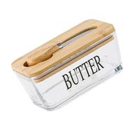 Fdit Beurrier en Verre Transparent, Récipient Hermétique pour Beurre et Fromage de 500 Ml avec -fromage en Acier Inoxydable, Couvercle Servant également de Planche à Découper, (Couleur du bois