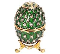 Fdit Boîte à Bijoux en Forme D'œuf de Pâques en Strass Peinte à la Main, Rangement de Bijoux à Charnière en Alliage de Zinc avec Base de Trépied, Petite Boîte Décorative pour Perles, (GREEN)