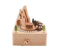 Fdit Boîte à Musique en Bois fabriquée à la Main avec Train en Mouvement, Beau Bois d'artisanat Musical Anniversaire Cadeaux de noël décoration de la Maison