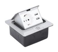 Fdit Boîte de Sol Encastrable en Acier Inoxydable, Chargeur USB 4,8A et Prise 20A avec Protection Enfants, pour Sols en Béton et Plans de Travail