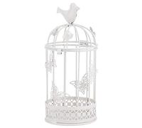 Fdit Bougeoir en Forme de Cage créative avec Support de Bougie en Fer avec décor d'oiseaux et de Papillons(Blanc)