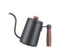 Fdit Bouilloire à Col de Cygne 350 Ml en Acier Inoxydable avec Poignée en Bois pour un Versement Précis, Idéale pour la Maison, le Bureau et les voyages. (BLACK)