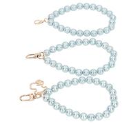 Fdit Bracelet de Perles, Brin de Perles D'eau Douce Brillantes avec 3 Styles de Pendentif, Boucle en Métal Solide pour étui de Téléphone Portable, Sac Porte-clés (H52 Azur clair)