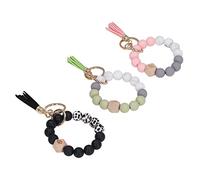 Fdit Bracelet Porte-Clés 3 Pièces avec Perles en Silicone et Porte-Clés en Métal, Bracelet perlé de Style Pompon pour Clés, Sac à Main, Accessoire de Sortie à Domicile (B)