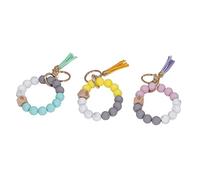 Fdit Bracelet Porte-Clés 3 Pièces avec Perles en Silicone et Porte-Clés en Métal, Bracelet perlé de Style Pompon pour Clés, Sac à Main, Accessoire de Sortie à Domicile (A)