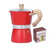 Fdit Cafetière anti-fuite en alliage d'aluminium avec poignée ergonomique - Cafetière à moka de 150 ml - Fonctionnement rapide pour cuisinière à gaz, cuisinière, utilisation au bureau (rouge)
