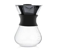 Fdit Cafetière Manuelle en Verre 400ML avec Filtre Longue Durée en Acier Inoxydable et Carafe Égouttoir pour Infuser Le Café avec Echelle