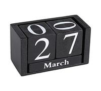 Fdit Calendrier Perpétuel en Bois Vintage en Bois avec Bloc Perpétuel en Bois Rustique, Affichage de la Date du Mois, Décor de la Maison, du Bureau (noir)