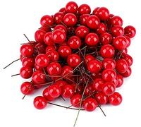 Fdit Cerise Fruits artificiels Rouge Décoration de Mariage Noël Maison Ornements Suspendus 6 * 1cm (100Pcs)