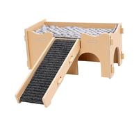 Fdit Château de Cochon d'Inde en Bois, Cachette pour Petits Animaux, Lit, Cabane, pour Cochons d'Inde, Hamsters, Lapins, avec Coussin D'escalier Doux, Grottes Latérales, Assemblage