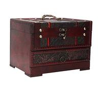 Fdit Coffre à Bijoux en Bois Vintage, Coffre de Rangement de Boucles de Collier de Collier Organisateur avec Miroir, Boîte de Rangement Multifonctionnelle Super comme pour Le Mariage