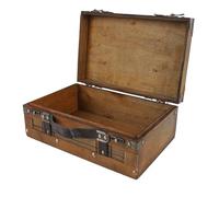 Fdit Coffre de Rangement en Bois Vintage avec Finition Vieillie, Coffre en Bois Portable avec Matériel en Alliage D'aluminium et Poignée en Cuir pour la Décoration de la Maison, (Petit)