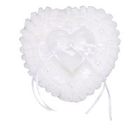 Fdit Coussin pour Alliances, Coussin de Porteur D'anneau en Forme de Cœur Blanc avec Boîte de Protection et Ruban de Satin pour Proposition d'anniversaire de Cérémonie de Mariage