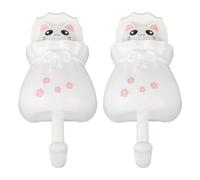 Fdit Crochet Adhésif sans Trace, Joli Support Mural en Forme de Chat de Dessin animé pour Vêtements, Chapeau, Manteau, Sac, sans Perçage, Idéal pour Chambre D'enfant, 2 Crochets Inclus (WHITE)