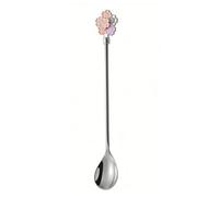 Fdit Cuillère à Dessert en Acier Inoxydable 5 Pièces, Cuillère à Mélanger à Long Manche pour Remuer le café et Manger des Desserts, Vernis Miroir en Forme de Fleur pour une (SILVER)