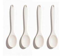 Fdit Cuillères de Cuisine en Silicone, Lot de 4 Ustensiles Antiadhésifs à Long Manche avec Trou de Suspension, Idéales pour Remuer, Mélanger, Servir, Cuire au Four, Préparer des C (Beige)