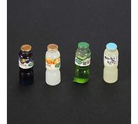 Fdit Décor de Bouteille de Jus Miniature en Résine, Ornements de Bar de Cuisine avec Design coloré pour Maison de Poupée, Accessoires à L'échelle 1:12 4 Pièces