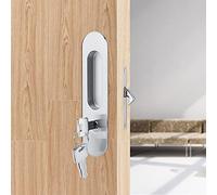 Fdit en alliage de zinc Porte coulissante serrures en bois invisible Verrou de porte avec 3 clés meubles Loquet de matériel d'intérieur pour salle de bain Armoire de cuisine balcon Argenté