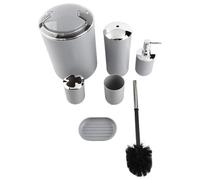 Fdit Ensemble D'accessoires de Salle de Bain 6 Pièces, Porte-Brosse à Dents, Tasse de Rinçage, Distributeur de Savon, Porte-Savon, Brosse de Toilette, Poubelle avec Matériau (Grey)