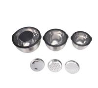 Fdit Ensemble de Bols à Mélanger en Acier Inoxydable avec Couvercles, 3 Pièces de 1,5 L, 2,5 L, 4,5 L, Bols Gigognes avec Râpe, Base en Silicone, Bols de Cuisine Finition Miroir pour